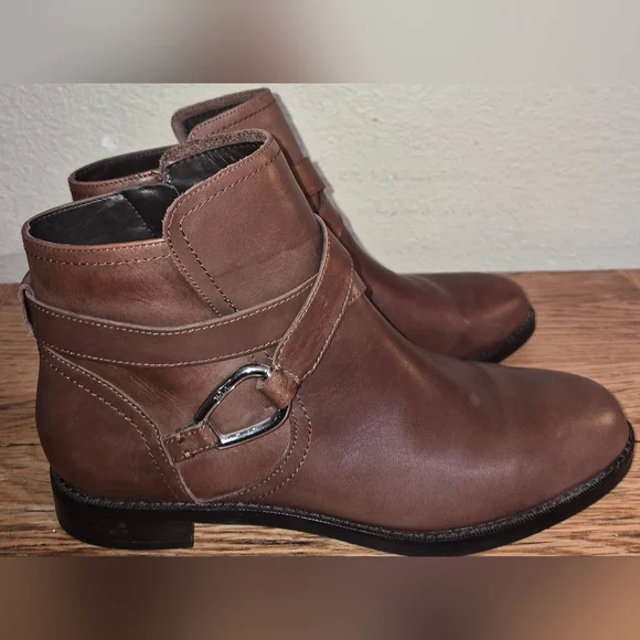 Ralph Lauren Brown Leather Hermione Ankle Boot, W/ Inside Zip Up - Picture 1 of 6